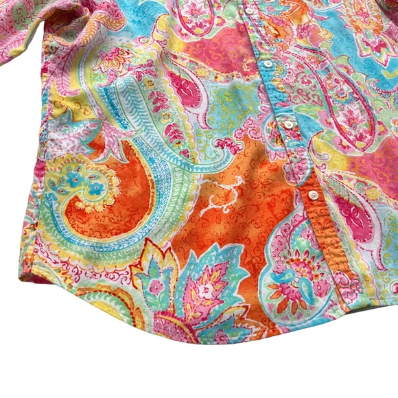 CHAPS By Ralph Lauren Women’s XL Pink Orange Paisley 100% Cotton Button Blouse - Picture 12 of 14